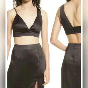 Lulus Watch Me Wow Satin Asymmetrical Crop Tank New With Tag